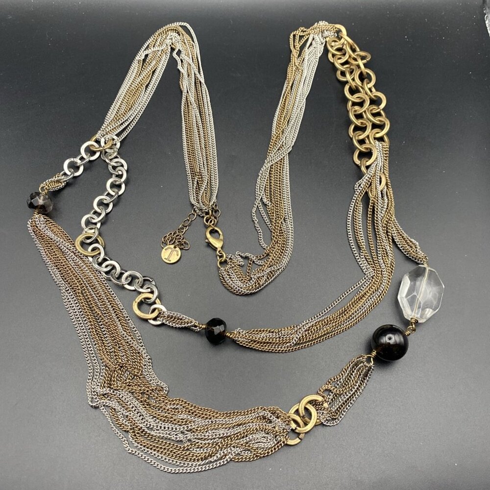 Vintage Necklace Signed Talbots Antique Gold Silver Multi Strand 30 + 3” Layered - Picture 2 of 7